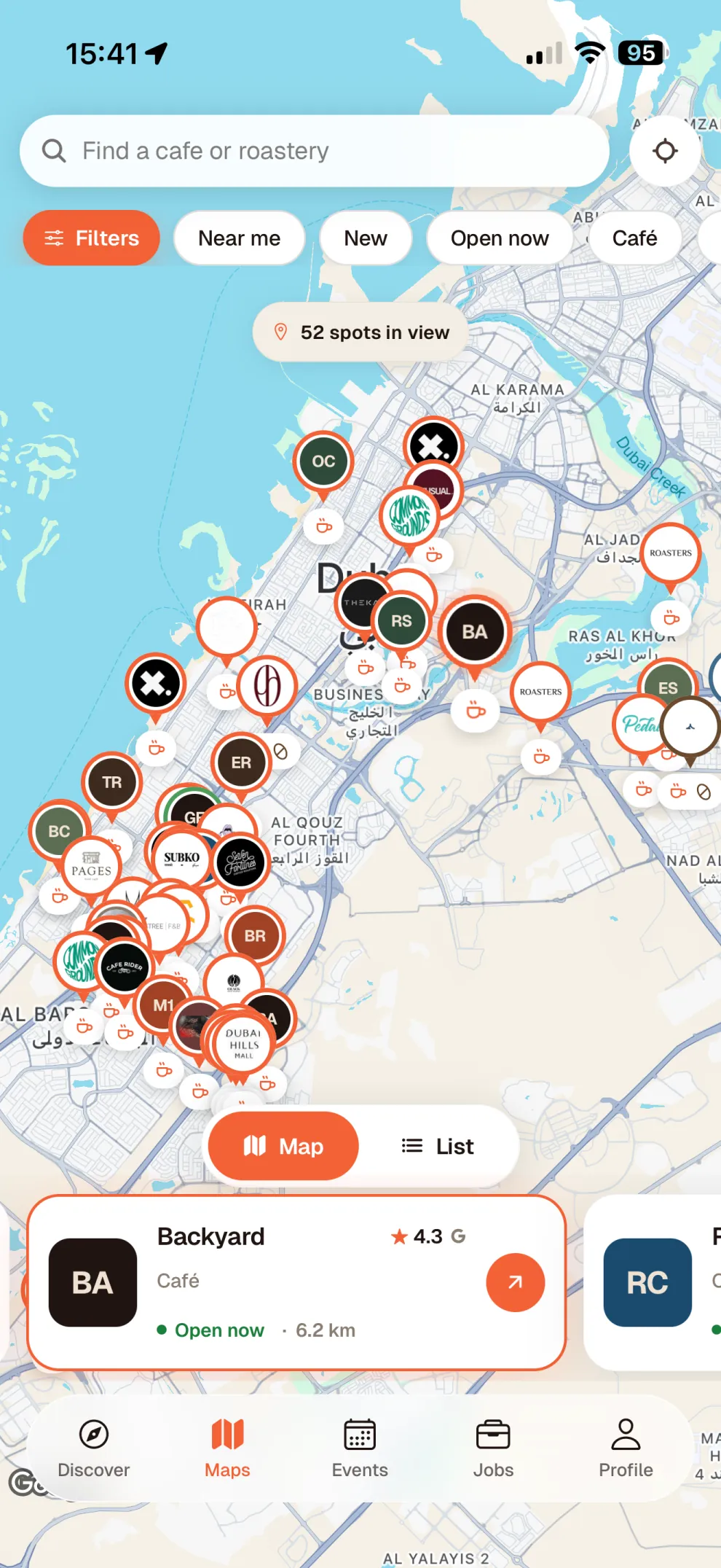 The Spot map full of cafés